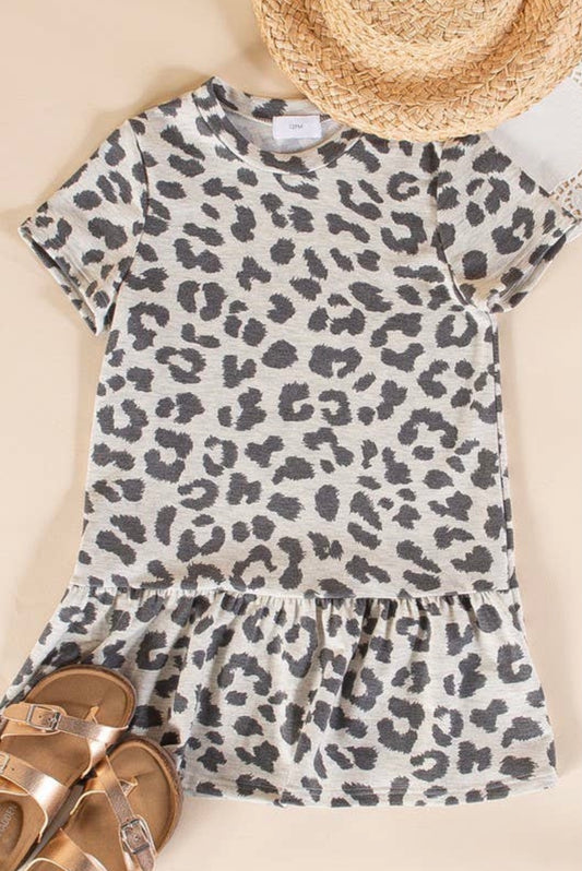 Leopard Ruffle Dress - Oatmeal
