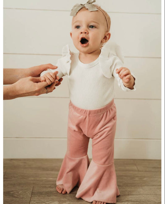 Lina Pleated Velour Bell Bottoms - Lollipop Pink