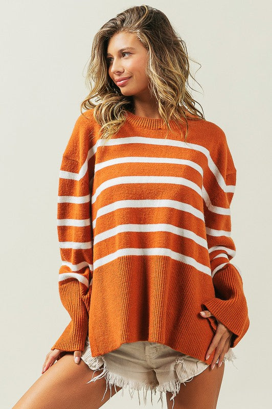 HOLLY Ribbed Hem Stripe Sweater