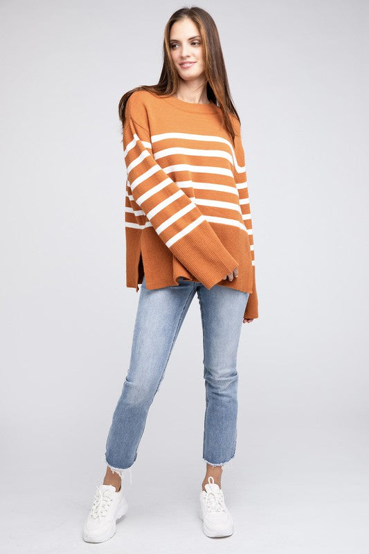 HOLLY Ribbed Hem Stripe Sweater