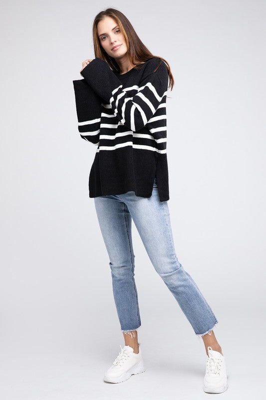 HOLLY Ribbed Hem Stripe Sweater