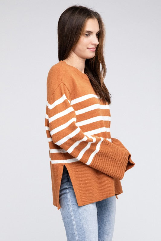 HOLLY Ribbed Hem Stripe Sweater