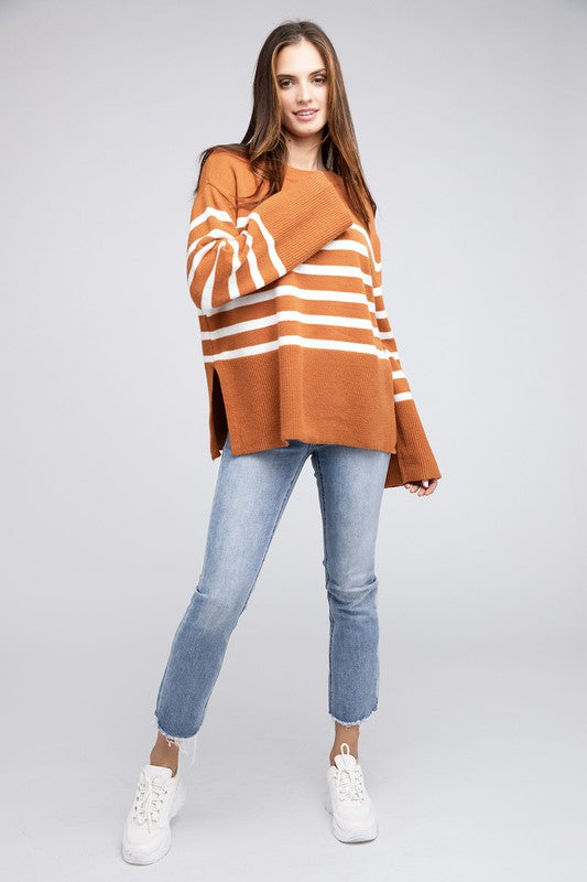 HOLLY Ribbed Hem Stripe Sweater