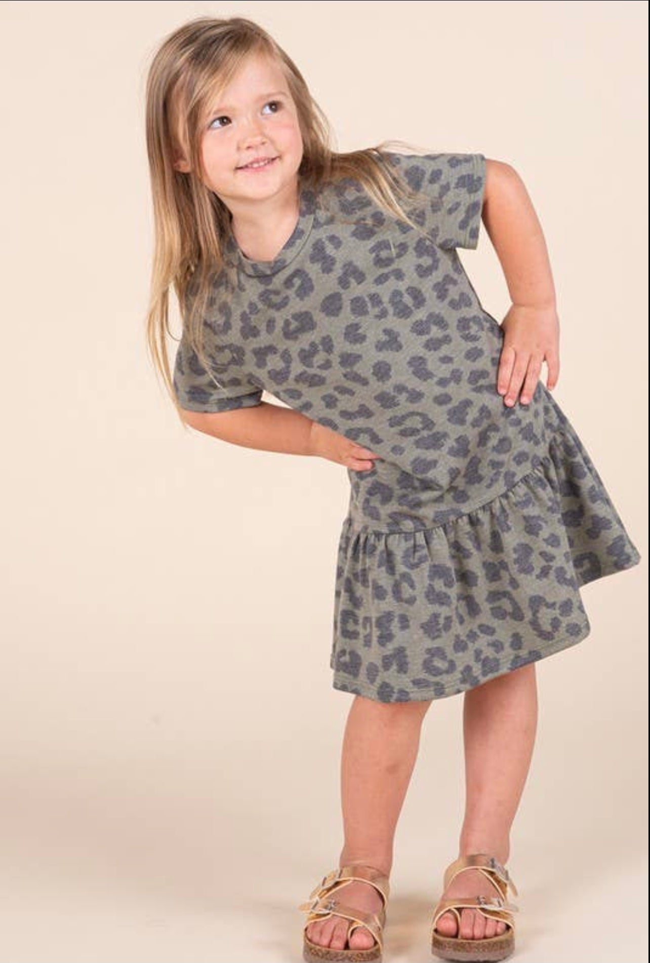 Leopard Ruffle Dress - Oatmeal