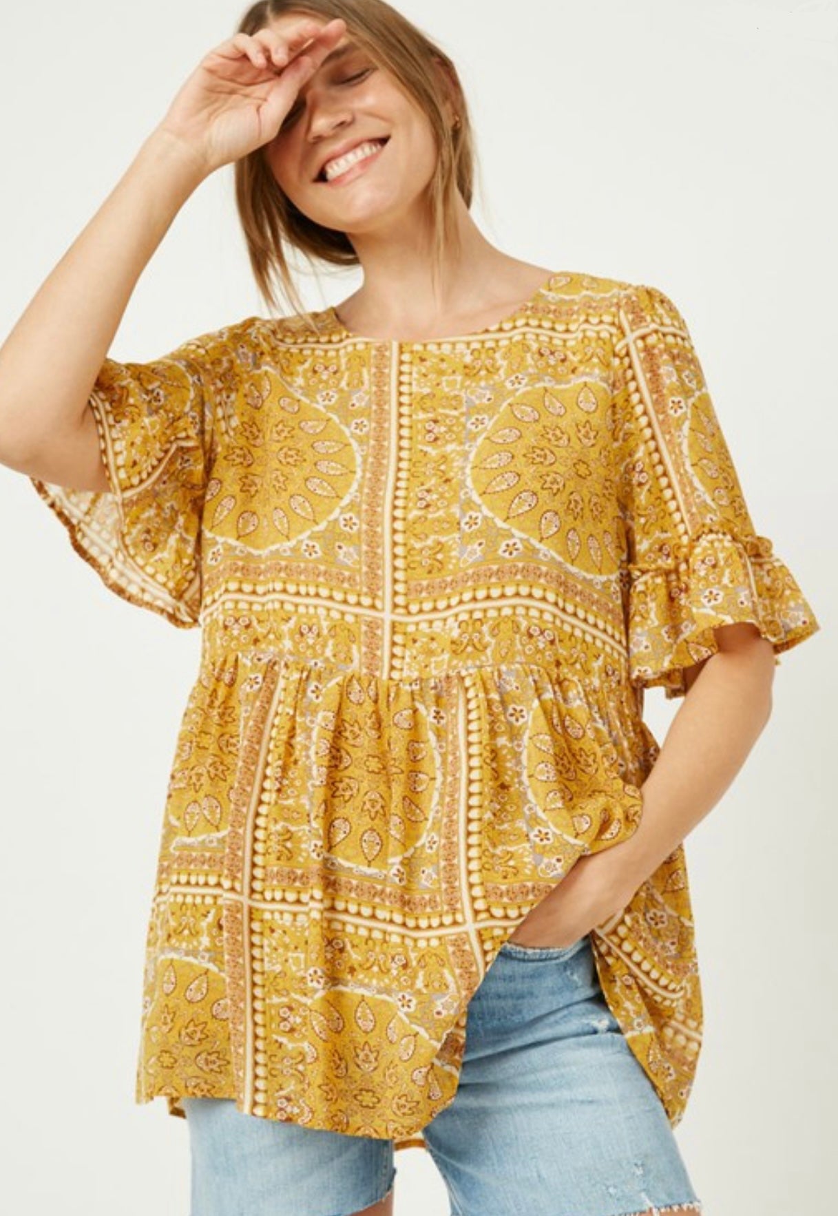 Bandana Ruffle Sleeve Top