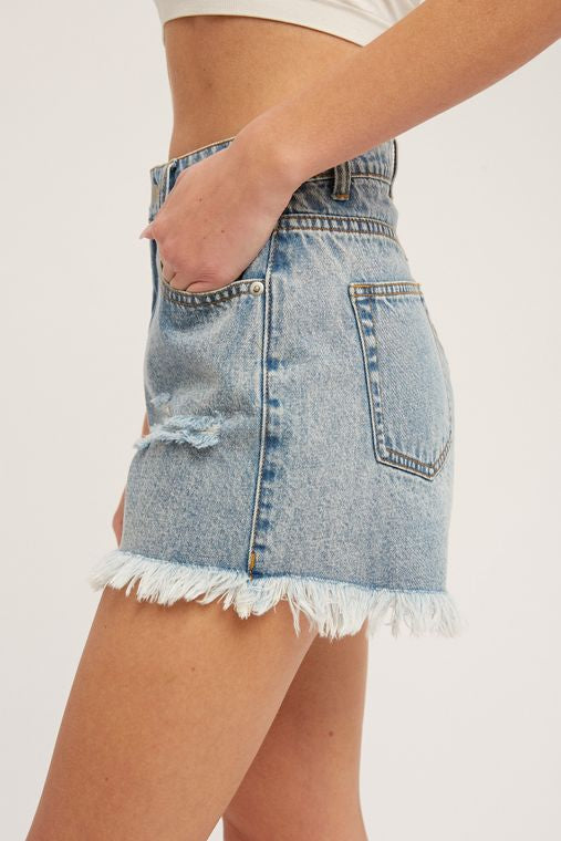 Frayed Hem High-Rise Denim Shorts