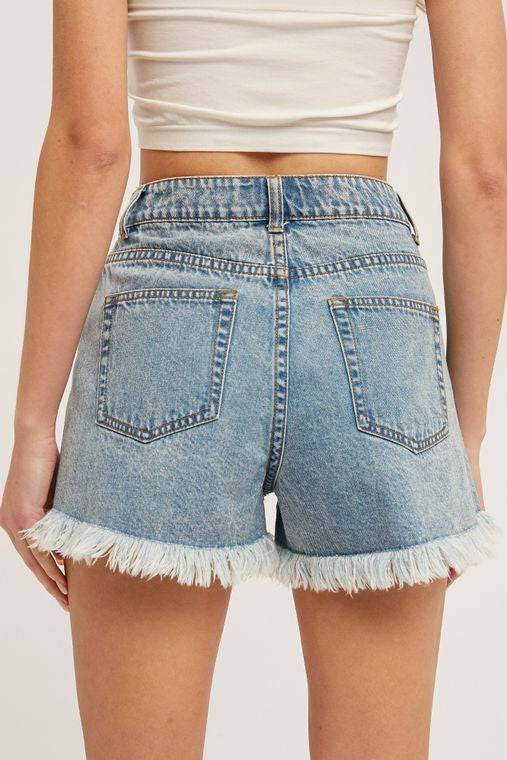 Frayed Hem High-Rise Denim Shorts