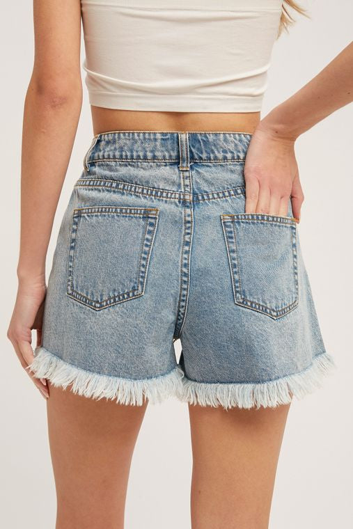 Frayed Hem High-Rise Denim Shorts